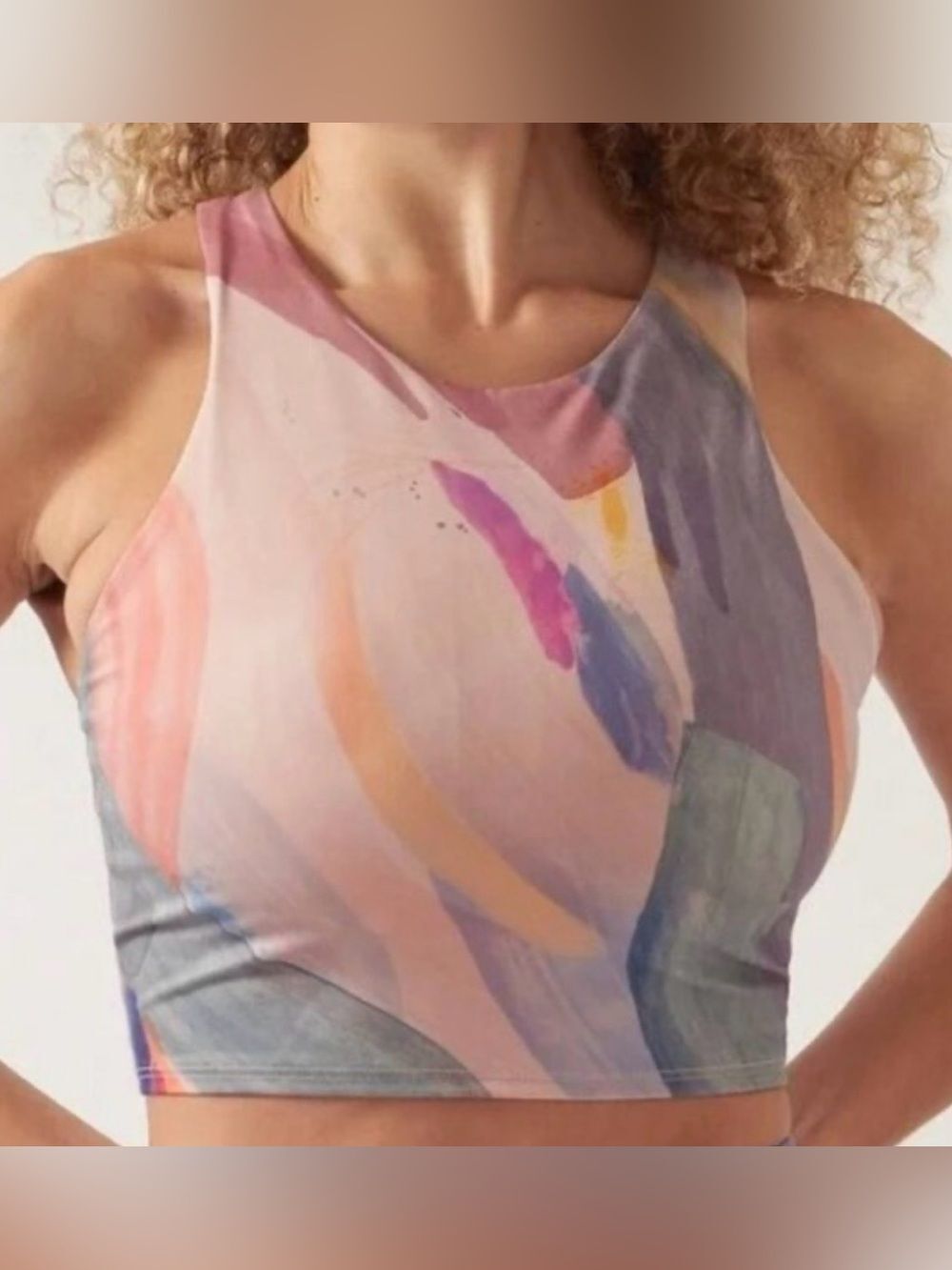 Athleta XS Longline Sports Bra Racerback Crop Top Abstract Print Yoga Workout